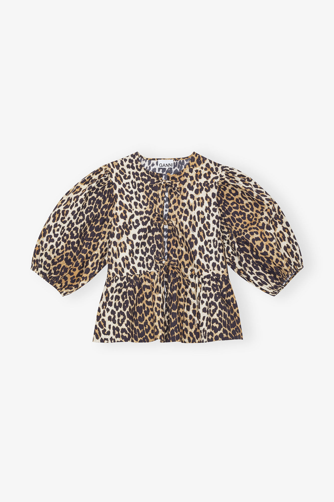 LEOPARD COTTON POPLIN PEPLUM TIE BLOUSE - 1