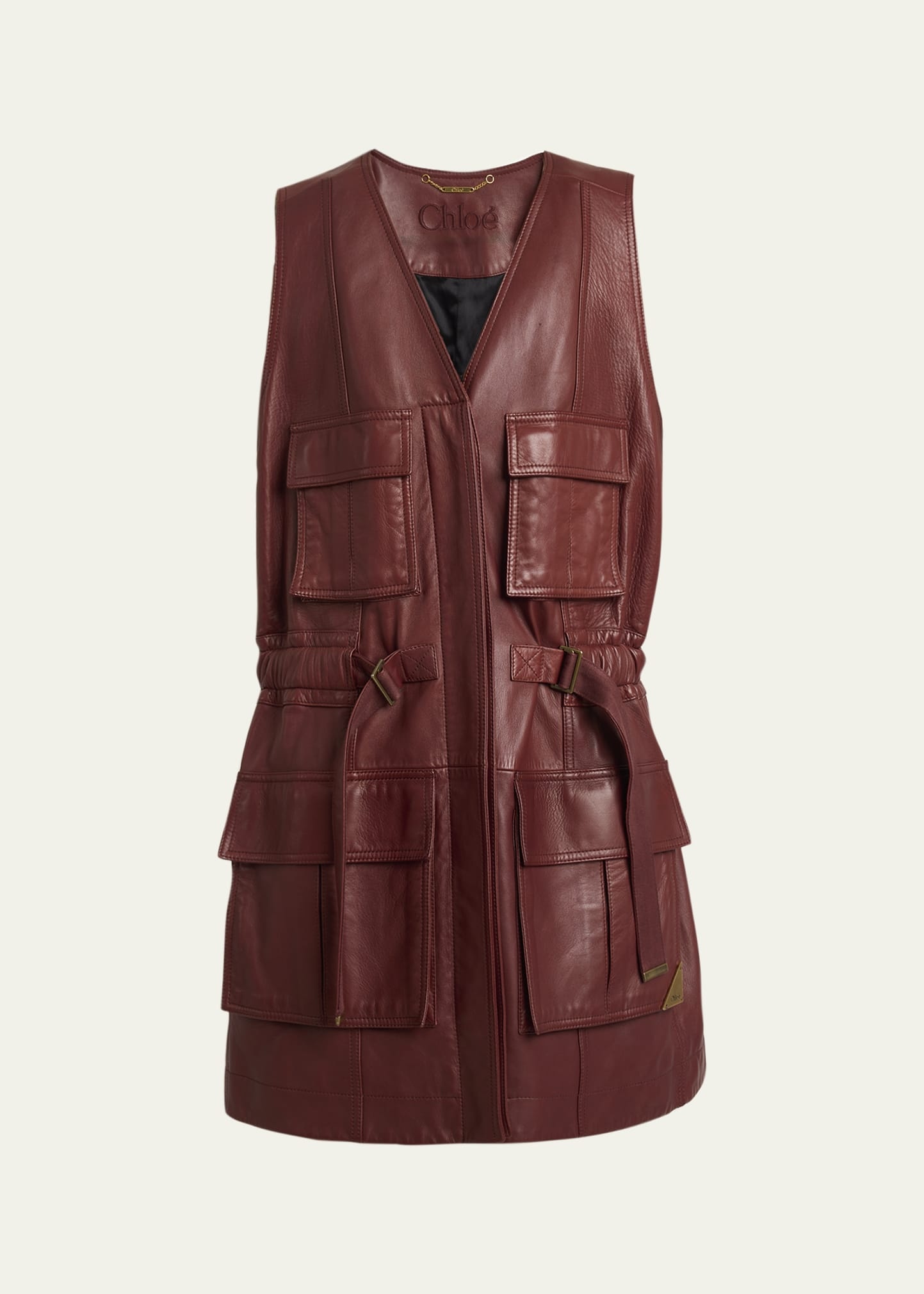 Leather Belted Utilitarian Vest - 1
