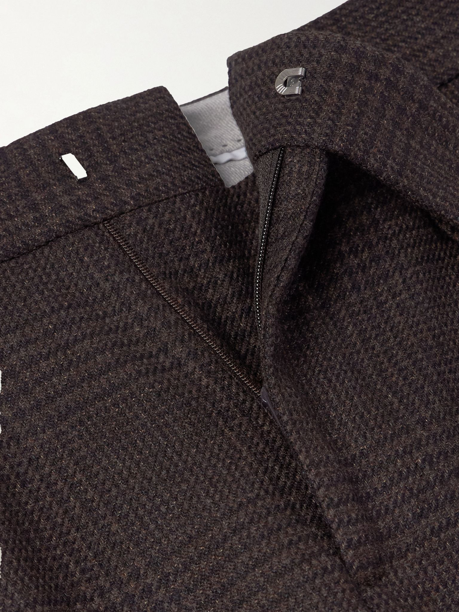 Straight-Leg Pleated Prince of Wales Wool, Cashmere and Silk-Blend Suit Trousers Brown - 6