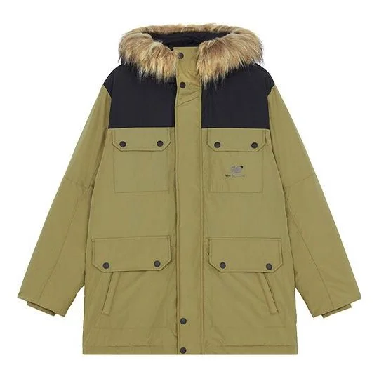 New Balance Warm Hooded Down Jacket 'Olive Green Black' AMJ13329-OV - 1