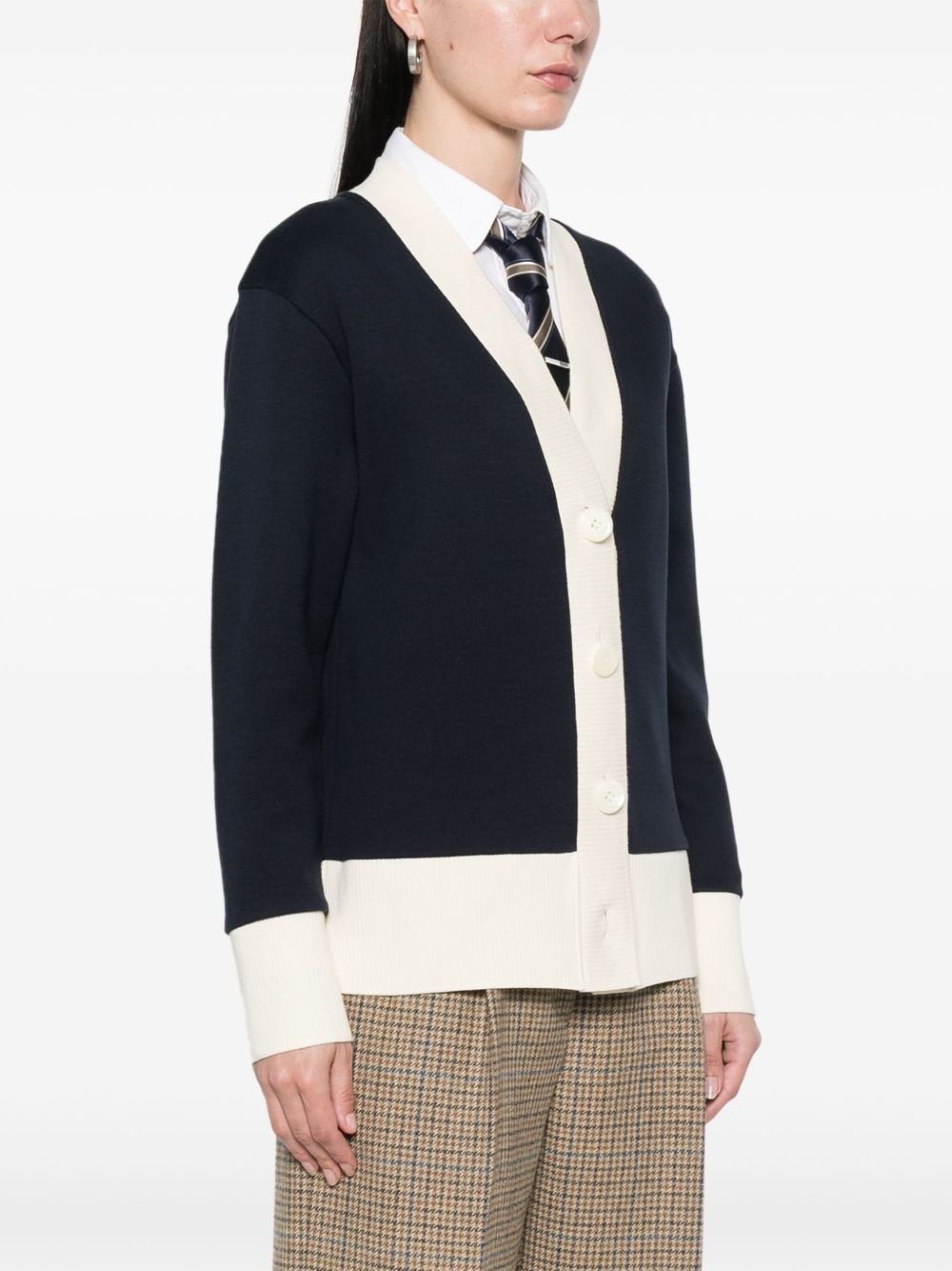 contrasting-trim V-neck cardigan - 3