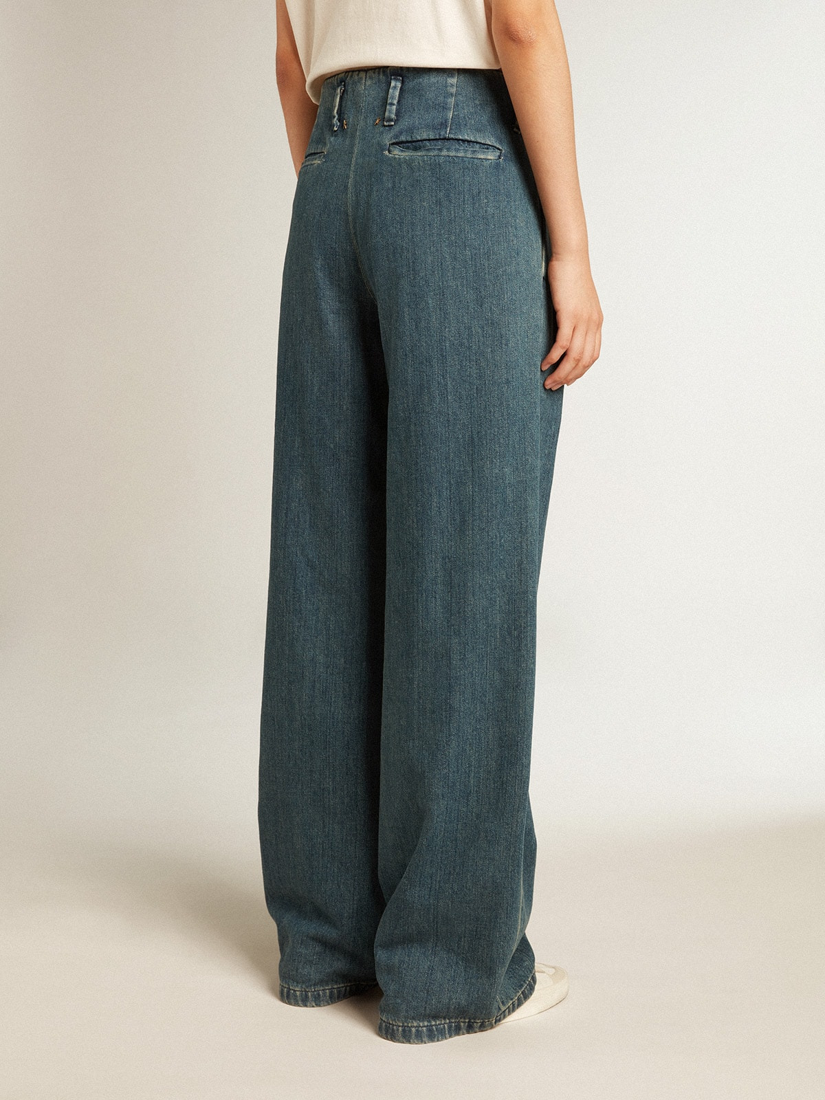 Women’s blue cotton pleated pants - 4