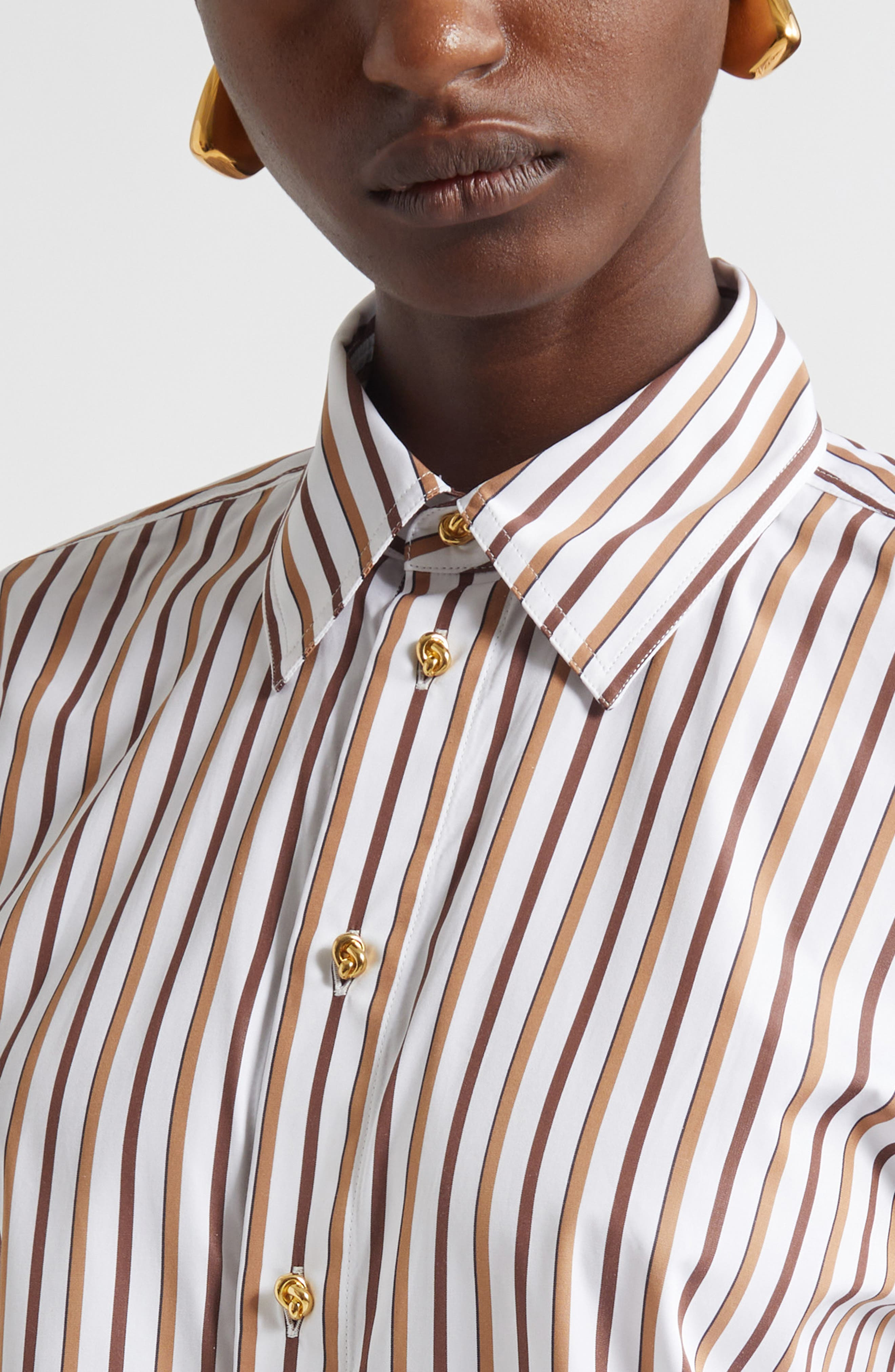 Bottega Veneta Bold Stripe Cotton Poplin Button-Up Shirt in 9070 Chalk/Toffee/Brown at Nordstrom - 5