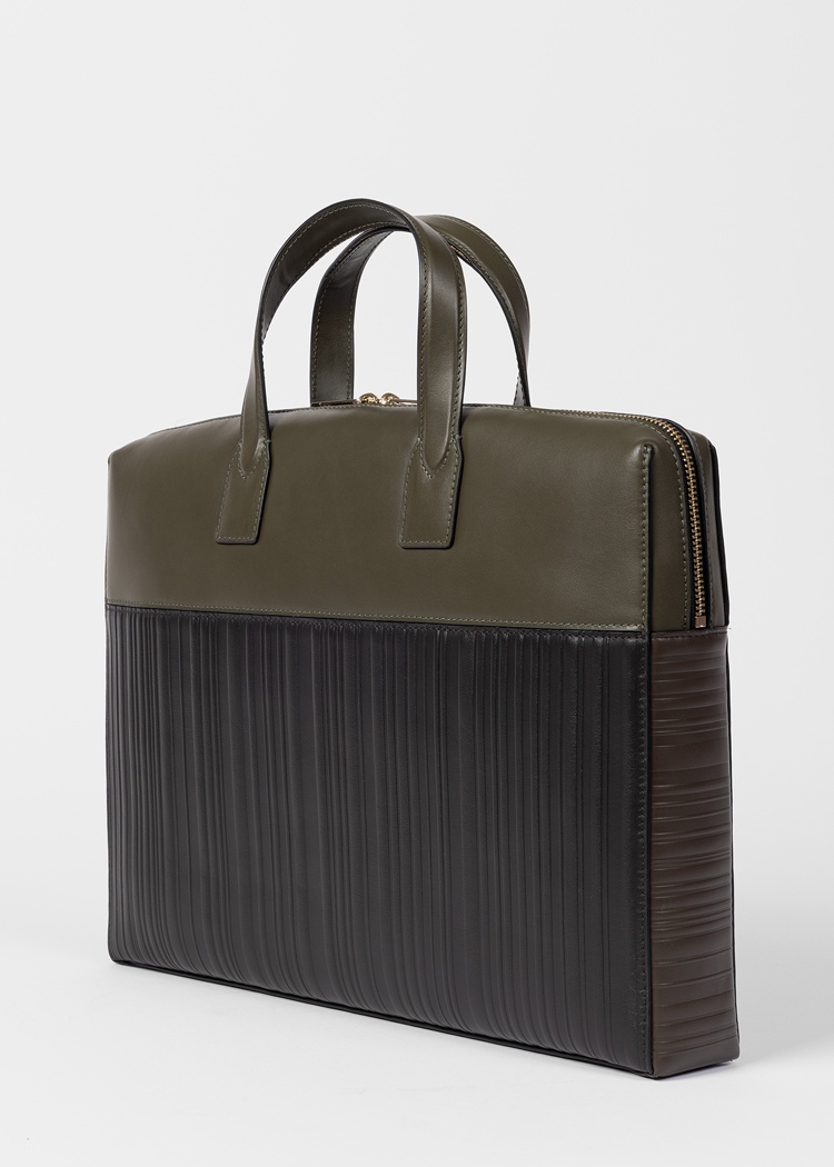 Khaki 'Shadow Stripe' Leather Slim Folio - 6
