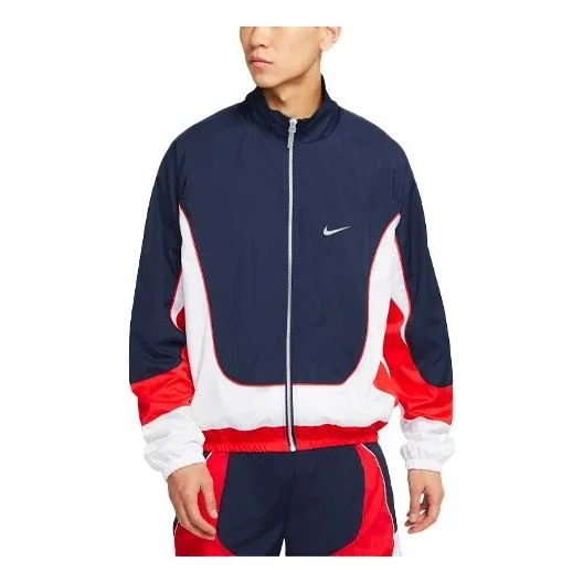 Nike Throwback Colorblock Woven Sports Basketball Stand Collar Jacket Navy Blue Dark blue CV1932-419 - 1