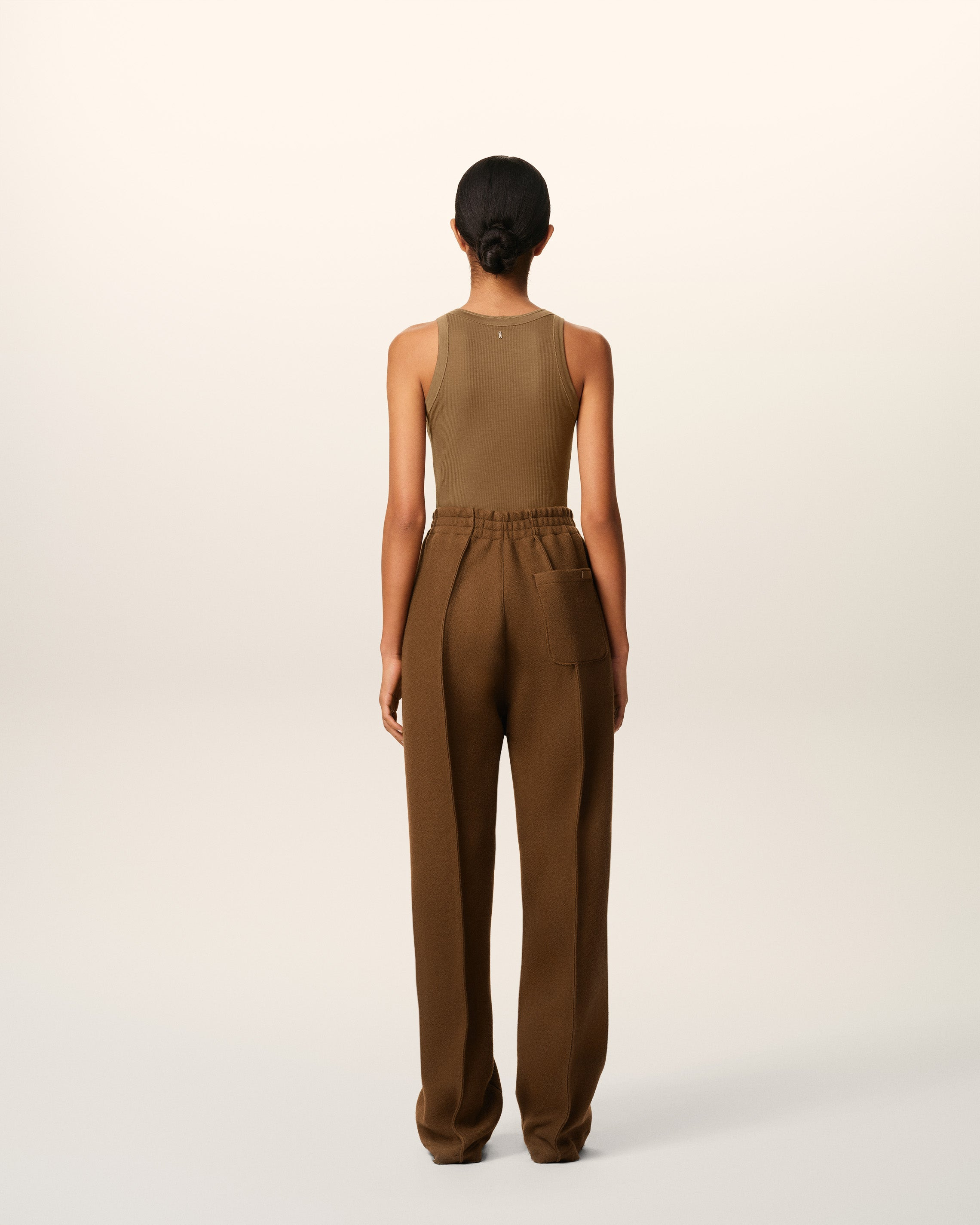 BROWN WOOL ELASTICATED TROUSERS - 4