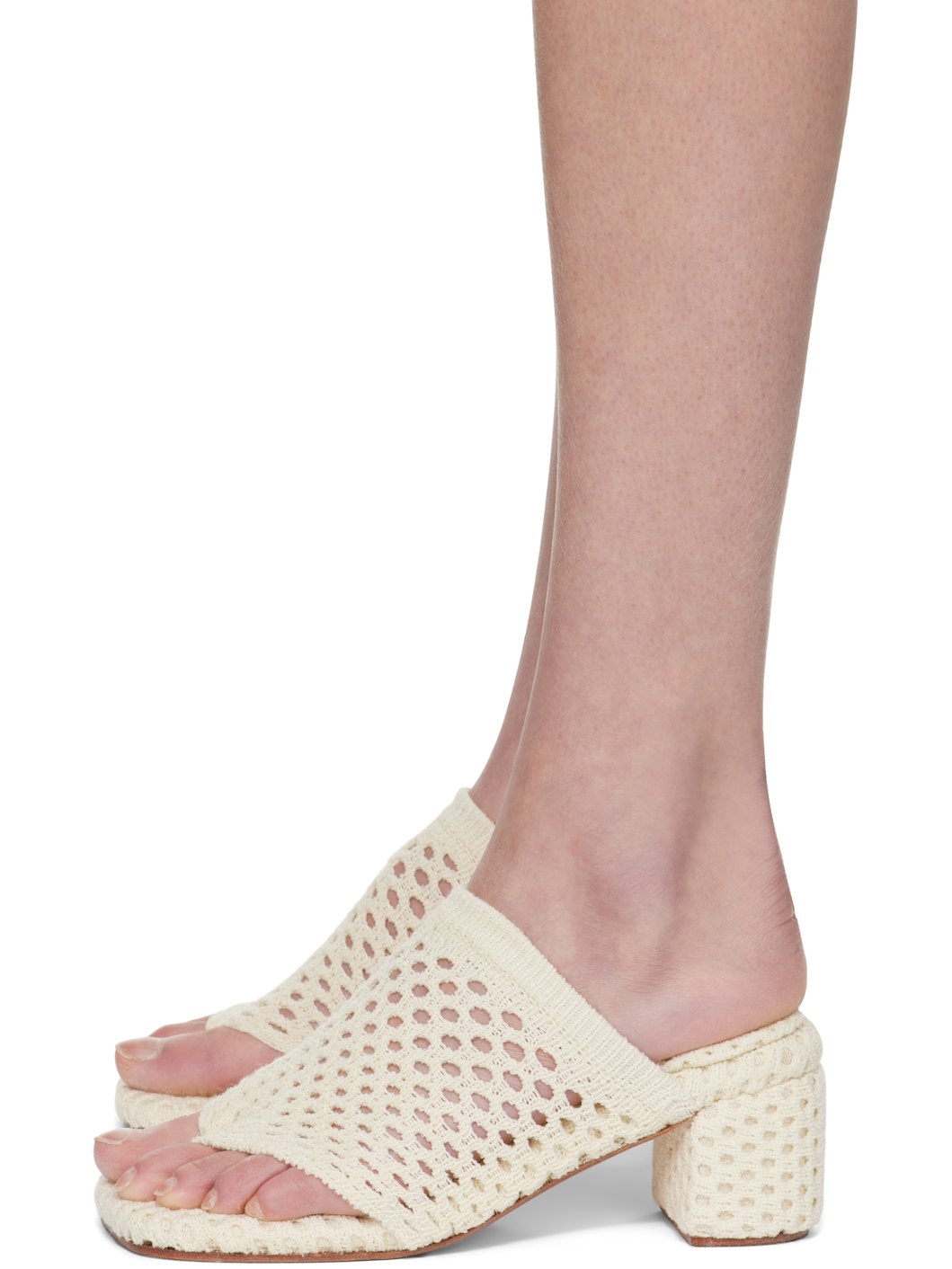 Beige Knit Heeled Sandals - 3