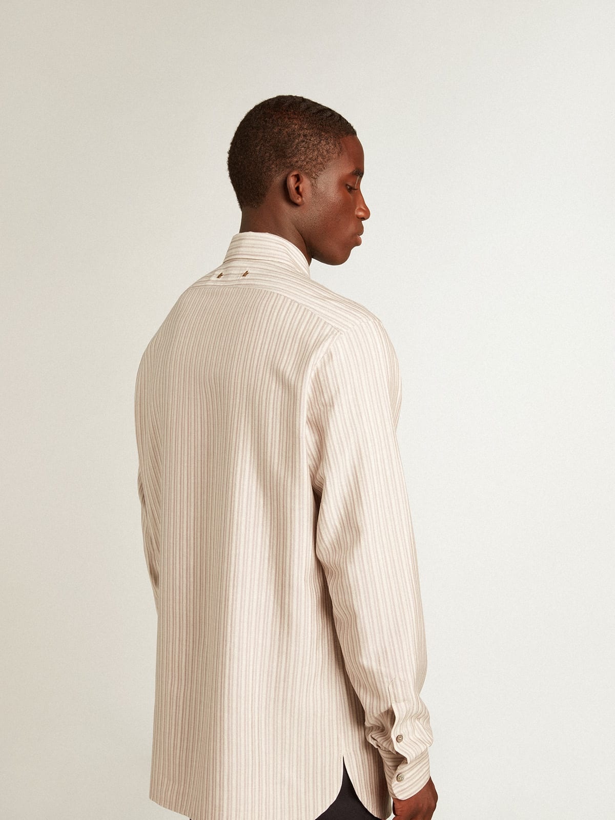 Men's viscose-blend linen shirt with striped pattern - 3