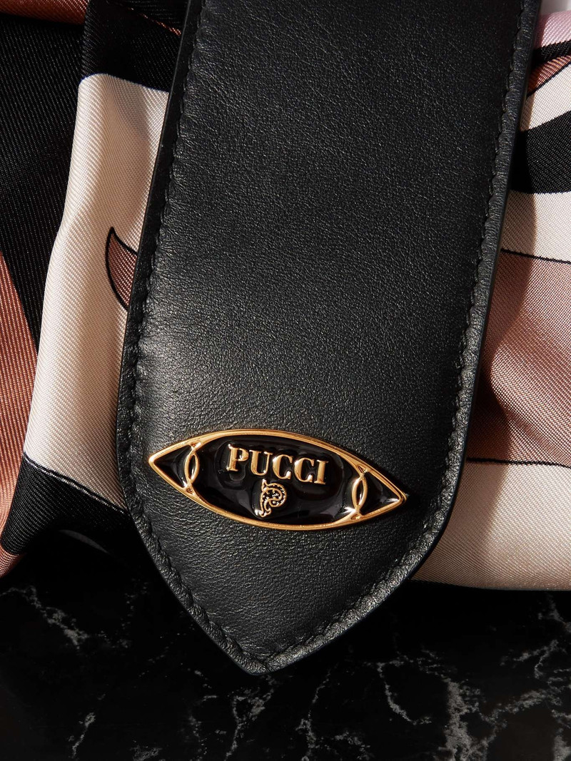 Leather-trimmed knotted printed silk-twill shoulder bag Pink 4
