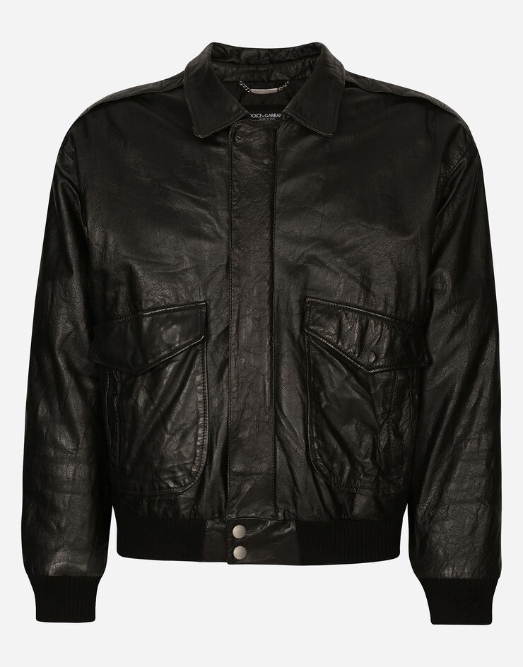 Vintage leather jacket with branded tag - 1