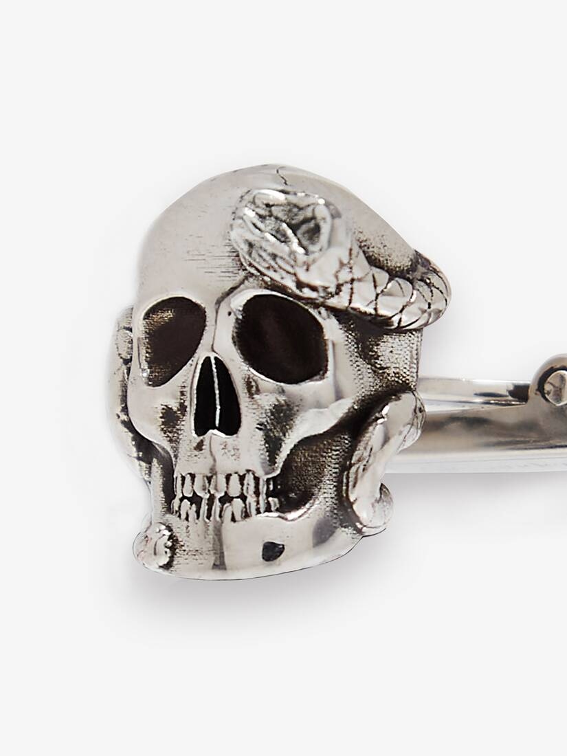 Skull And Snake Cufflinks in Antique Silver - 3