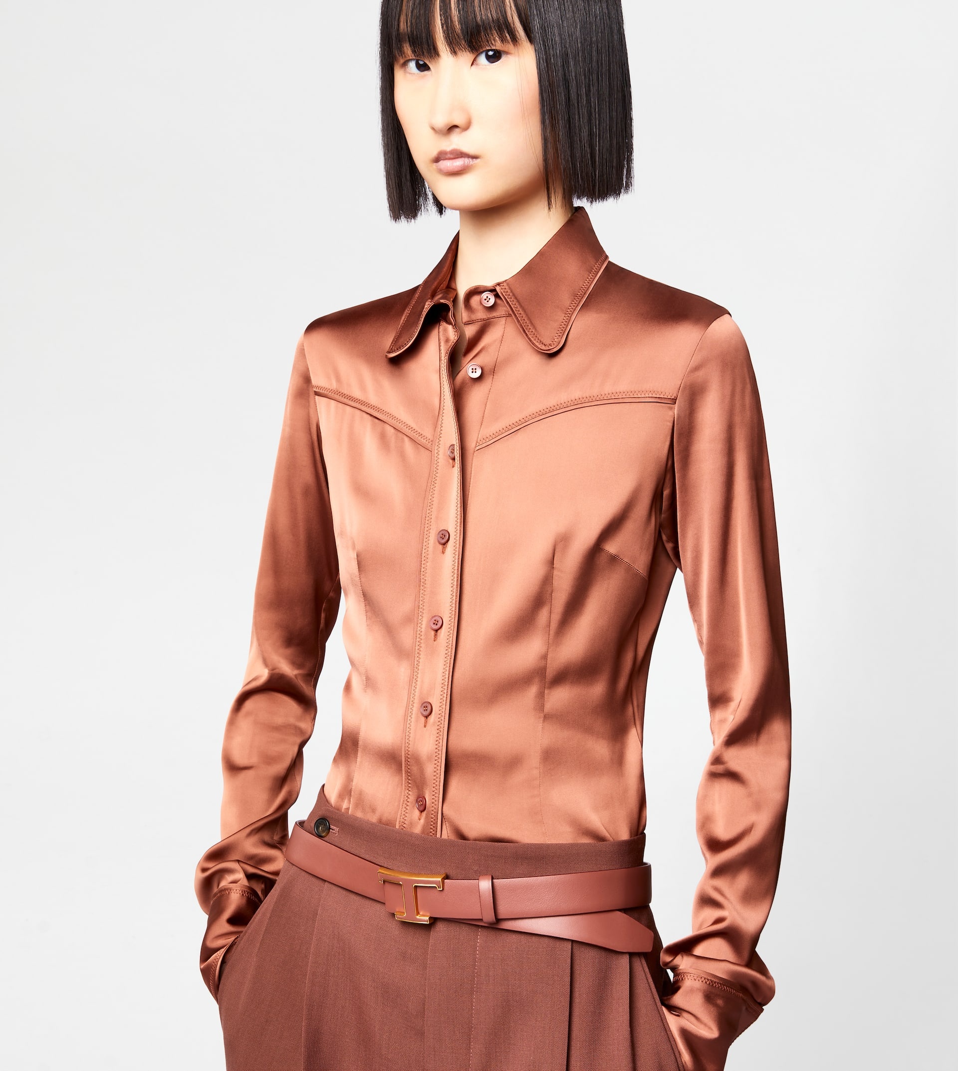 STRETCH SHIRT - BROWN - 7