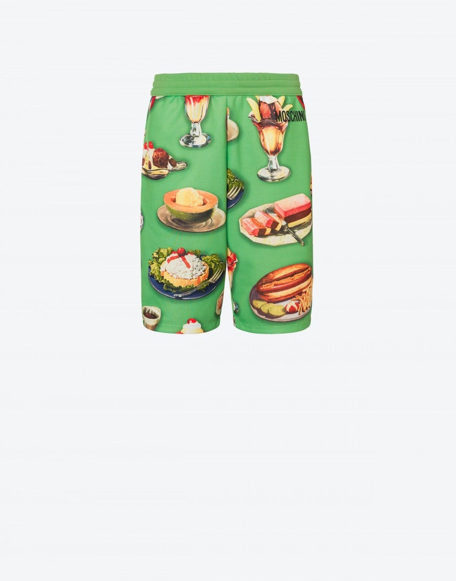 FOOD PRINT COTTON BLEND BERMUDA SHORTS - 1