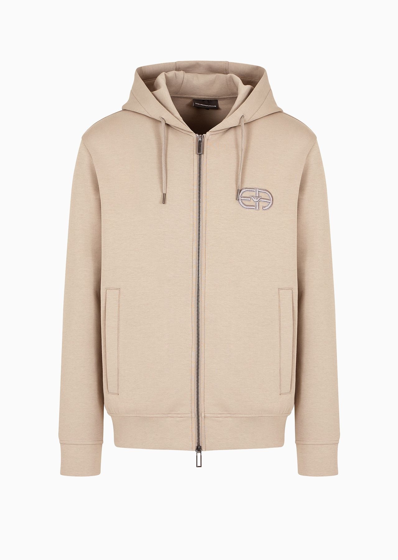 Double-jersey zip-up hooded sweatshirt with embossed, embroidered EA logo - 1