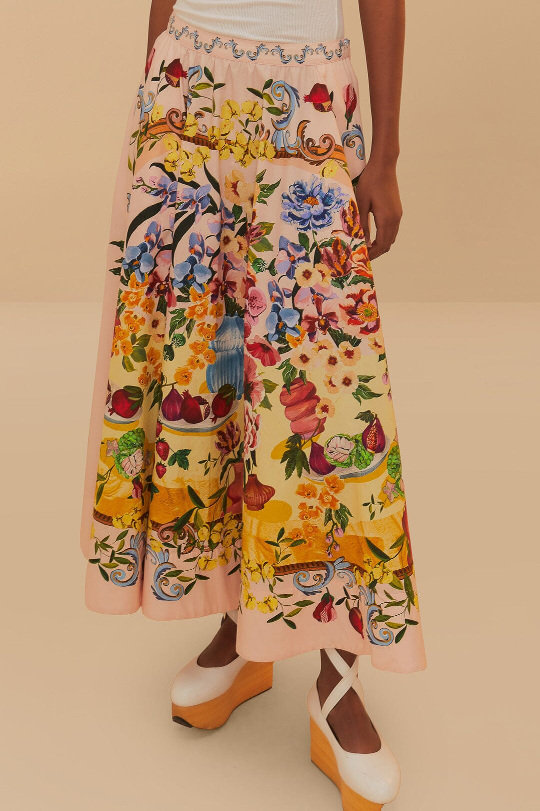 Pink Garden Terrace Organic Cotton Midi Skirt - 3