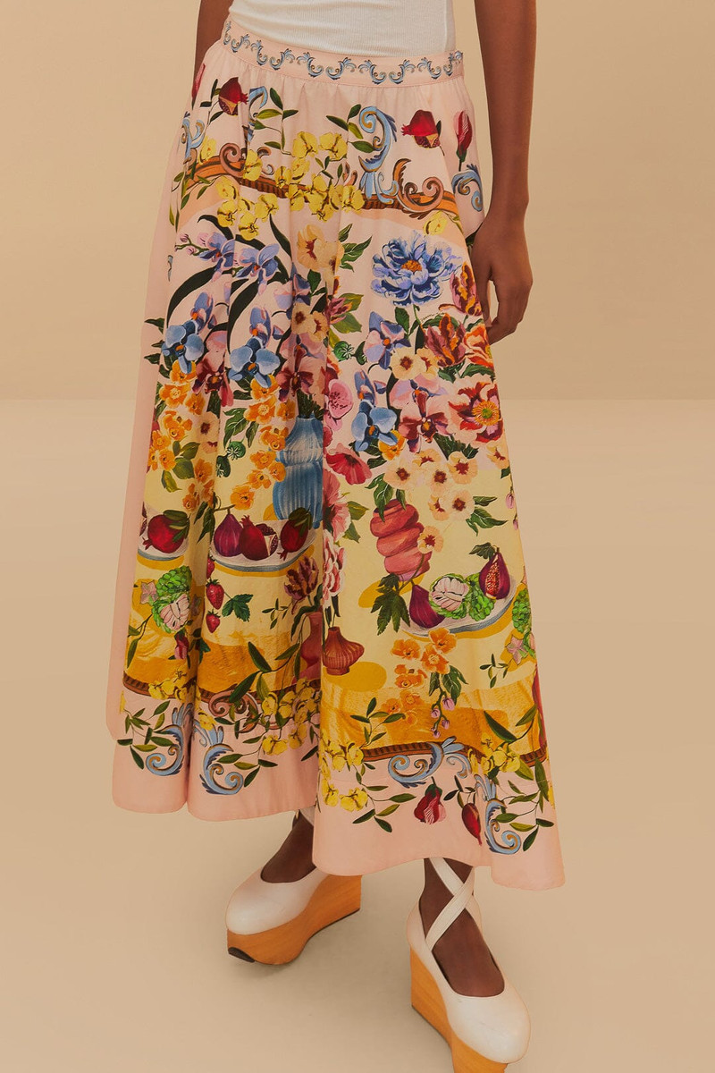 Pink Garden Terrace Organic Cotton Midi Skirt 3