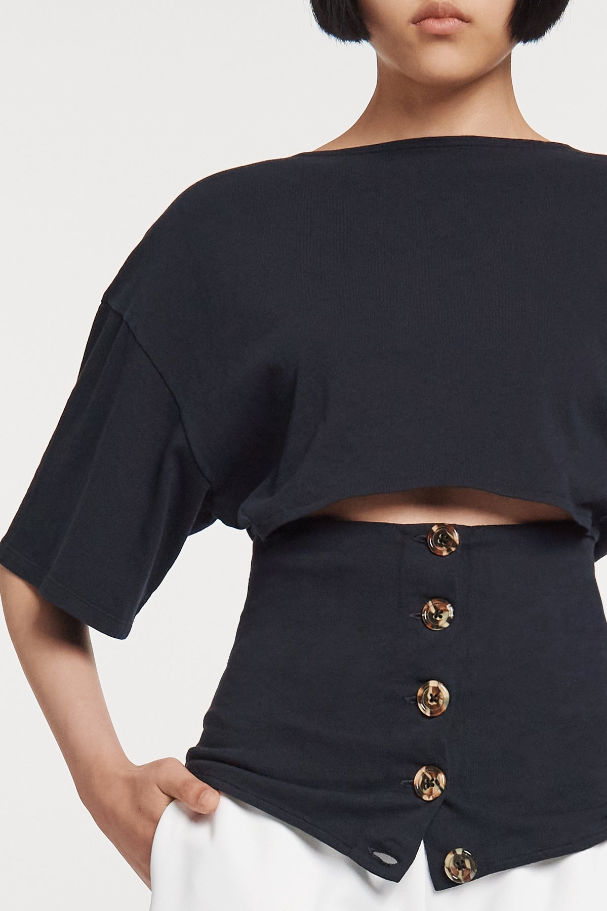 CORSET JERSEY T-SHIRT BLACK - 7