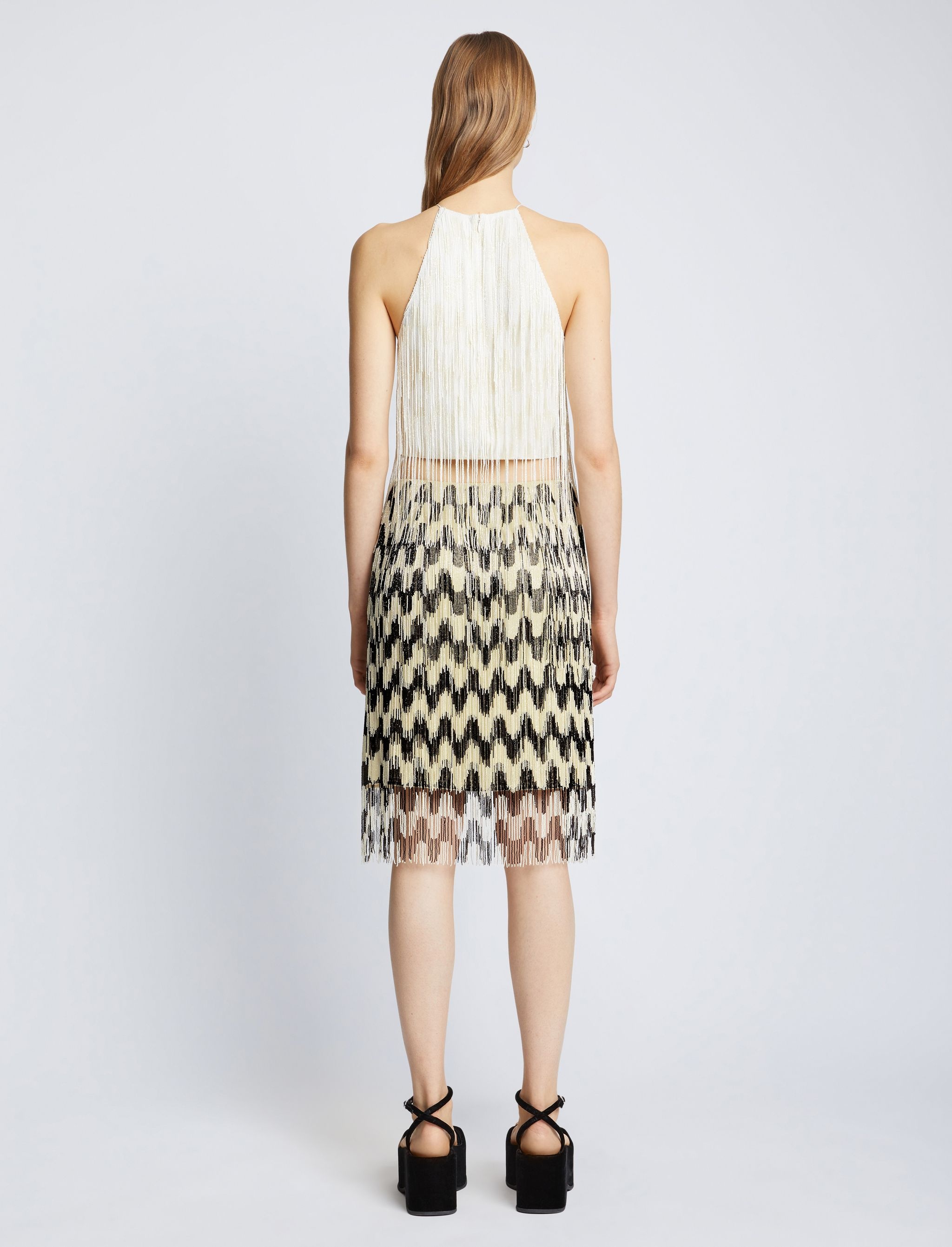 Graphic Beaded Fringe Embroidered Skirt - 4
