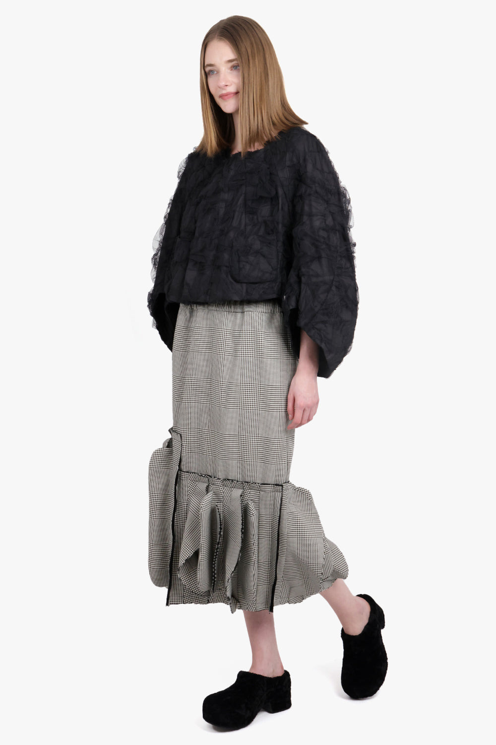 RUFFLE TULLE CROPPED JACKET | BLACK - 3