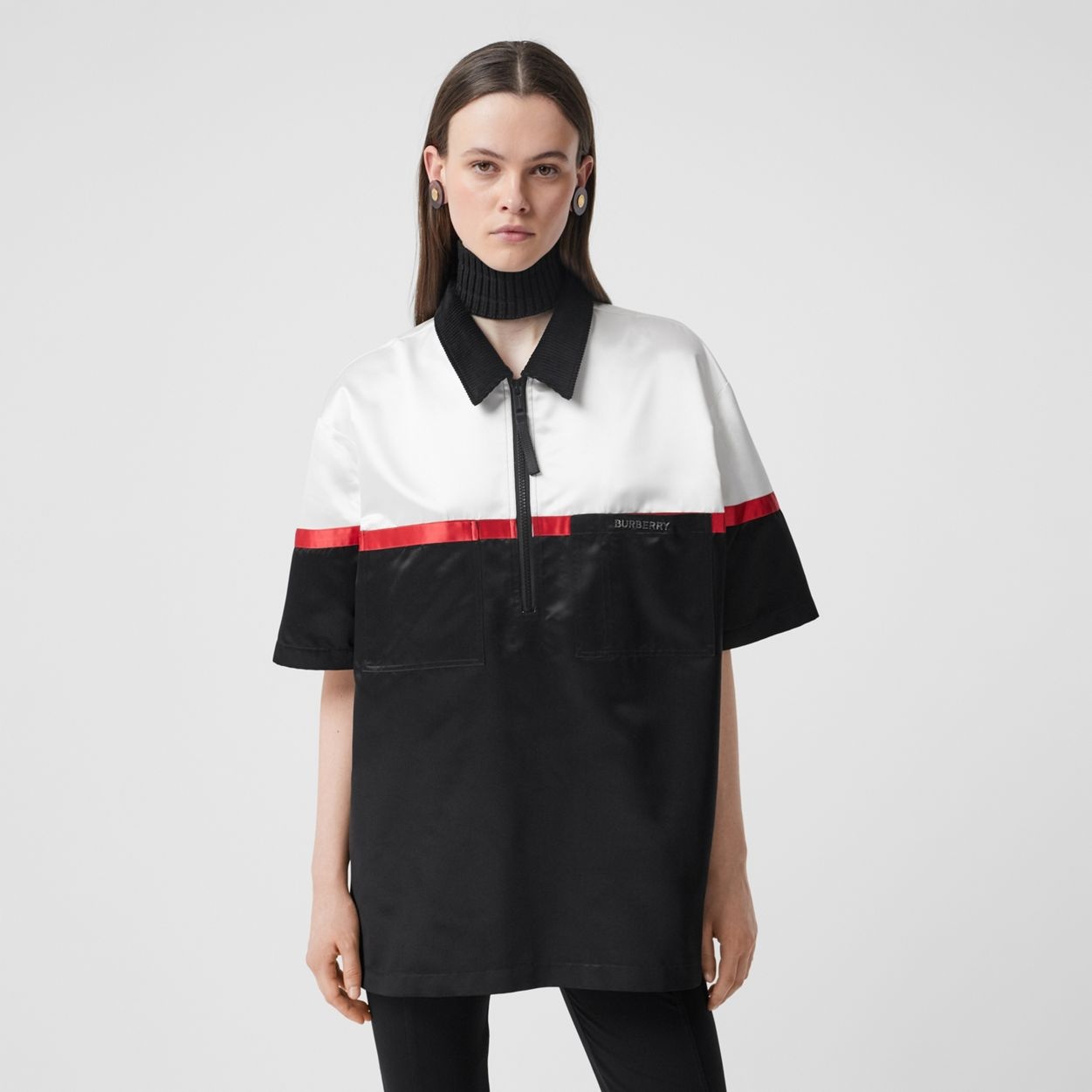 Colour Block Silk Satin Oversized Bowling Shirt - 6