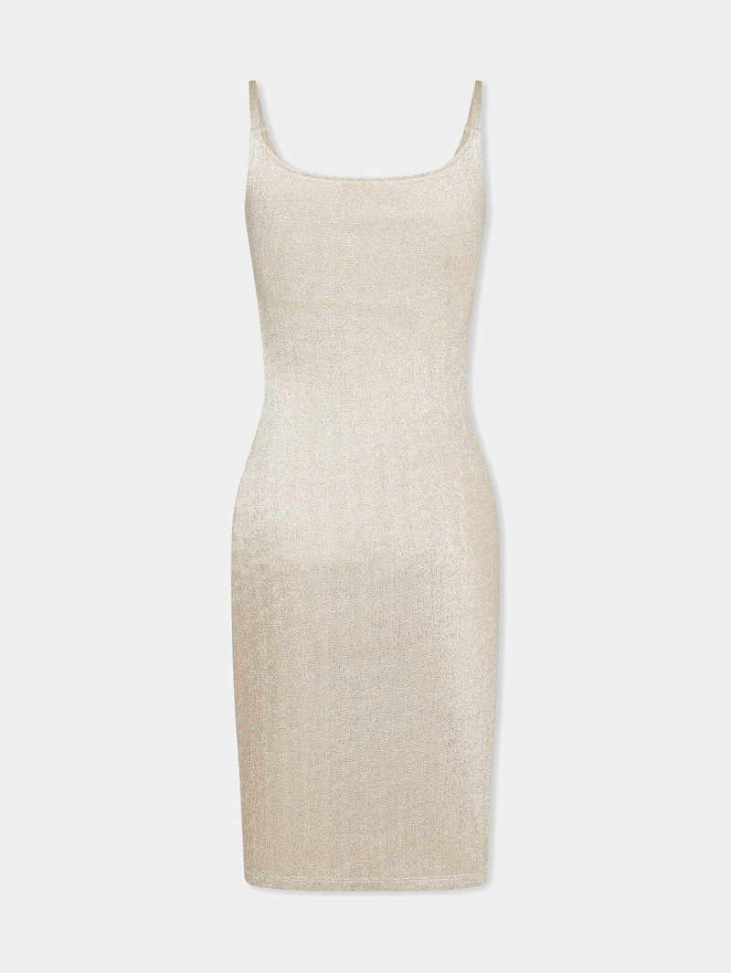 GOLD SLEEVELESS DRAPÉ PRESSION MINI DRESS 3