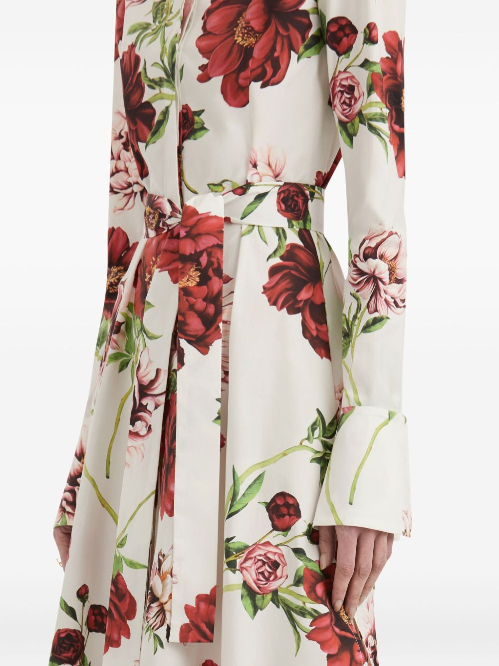 peony-print belted shirt maxi dress - 5