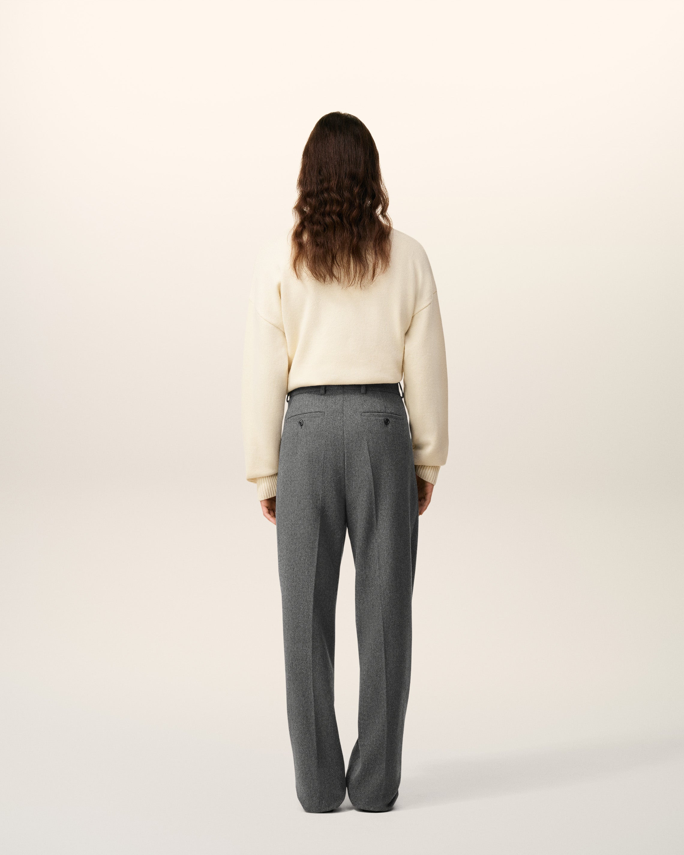 GREY WOOL WIDE TROUSERS - 4