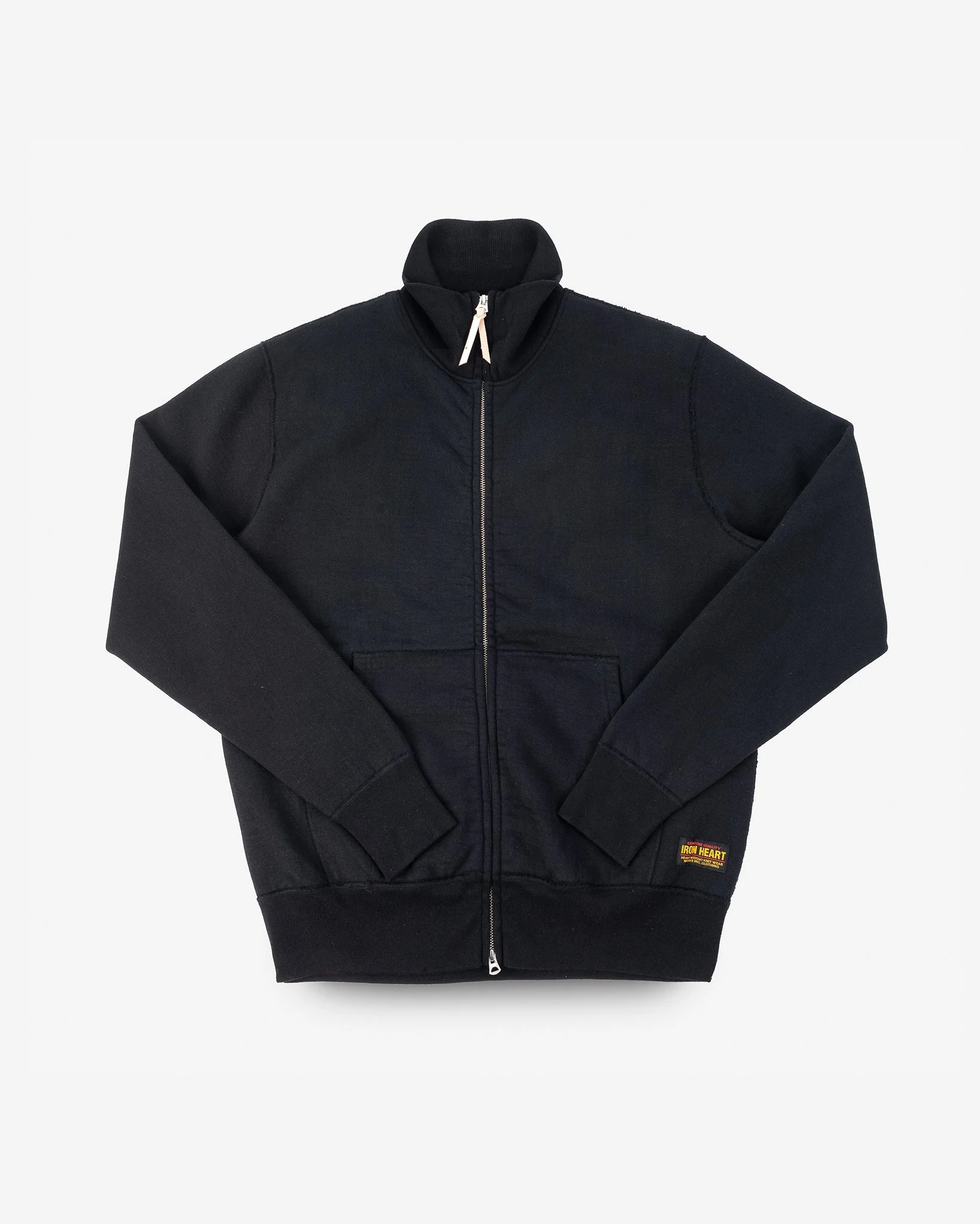 14OZ ULTRA HEAVYWEIGHT LOOPWHEEL COTTON ZIP UP SWEATER - BLACK - 1