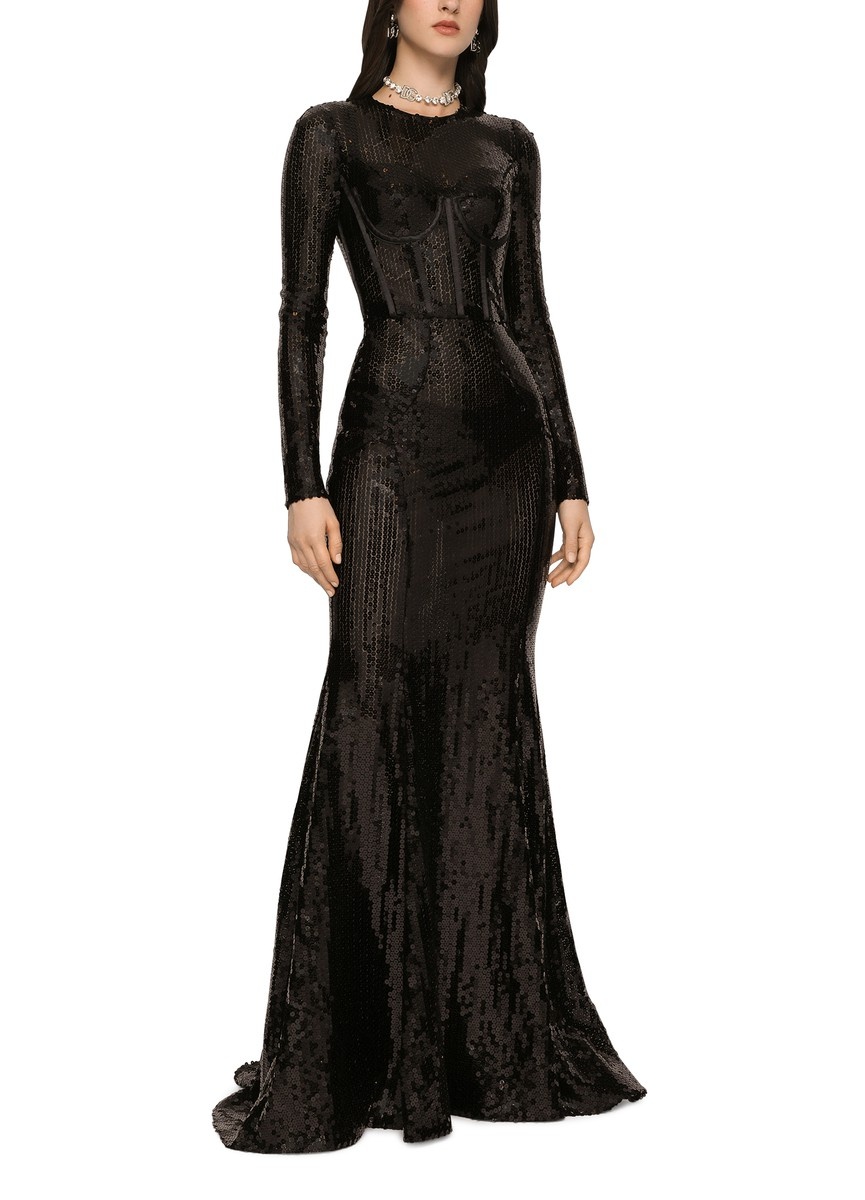 Long sequined dress with corset detailing - 2