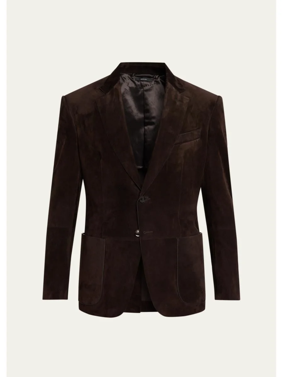 Men's Suede Single-Breasted Blazer - 1