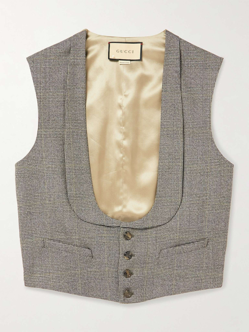 Checked Wool and Satin Waistcoat - 1