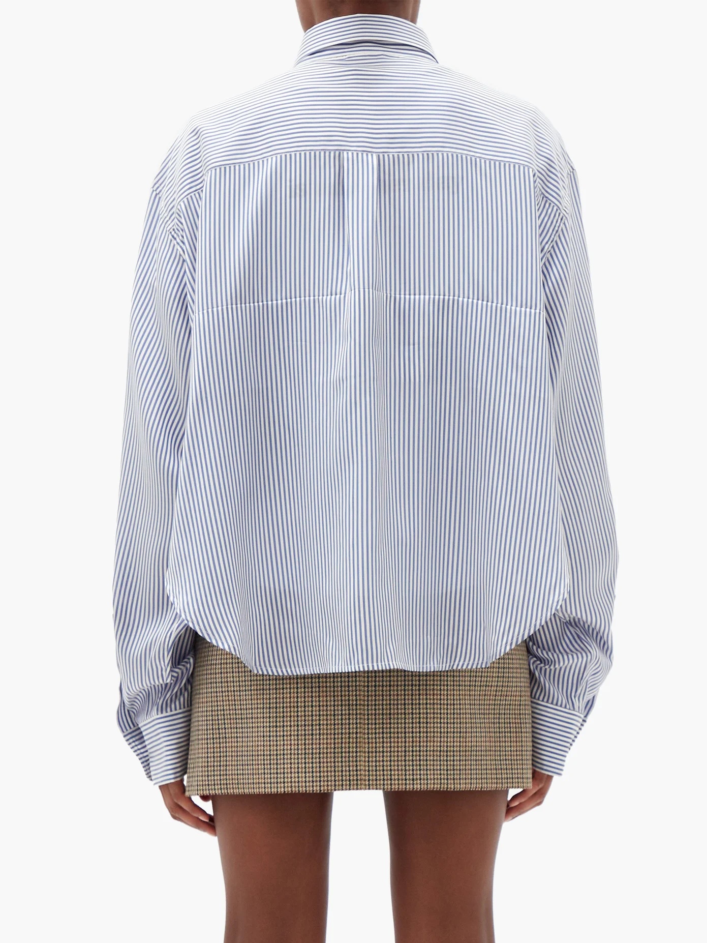 Logo-embroidered striped silk cropped shirt - 5