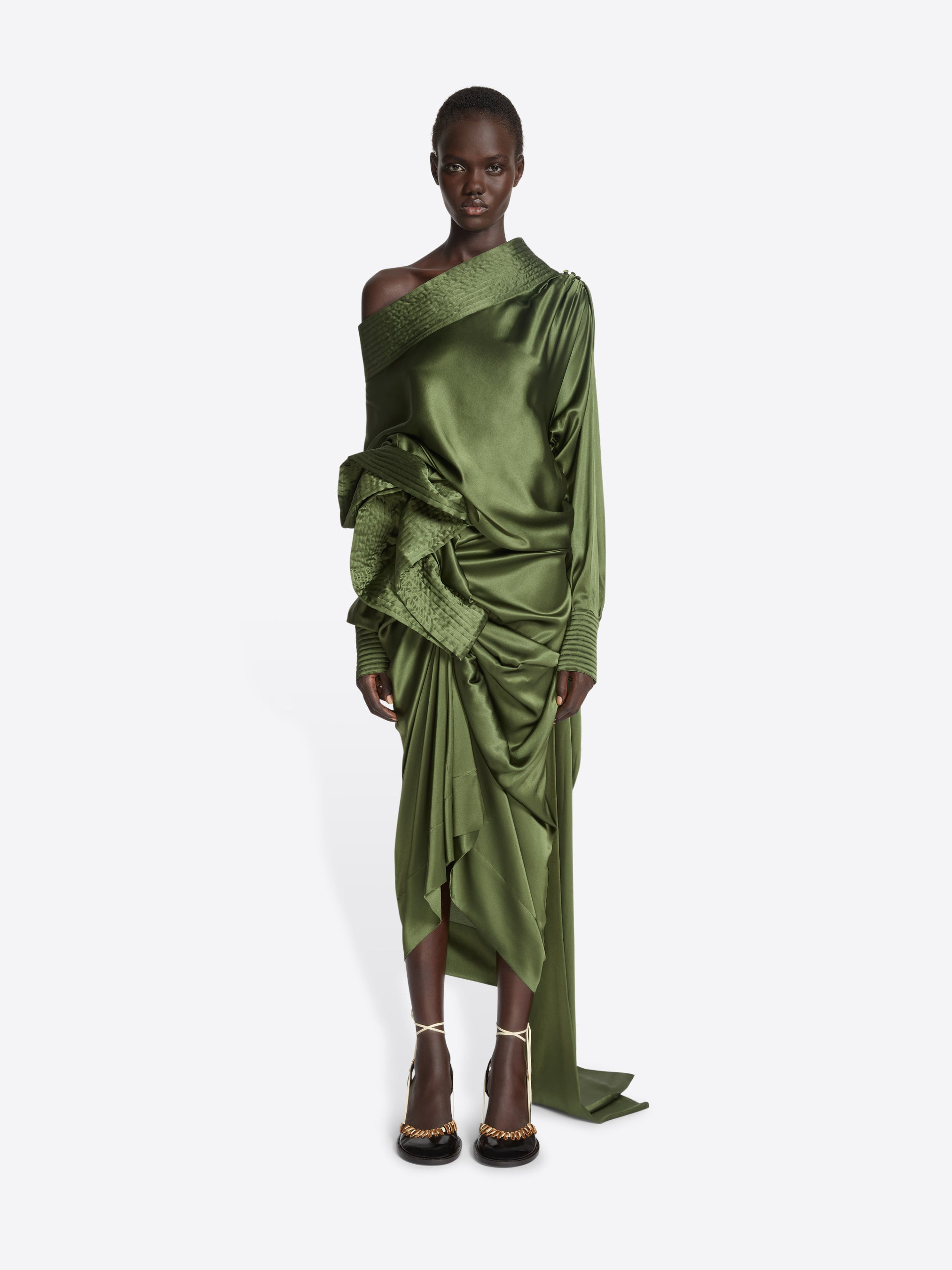 DRAPED SILK SATIN SKIRT - 2