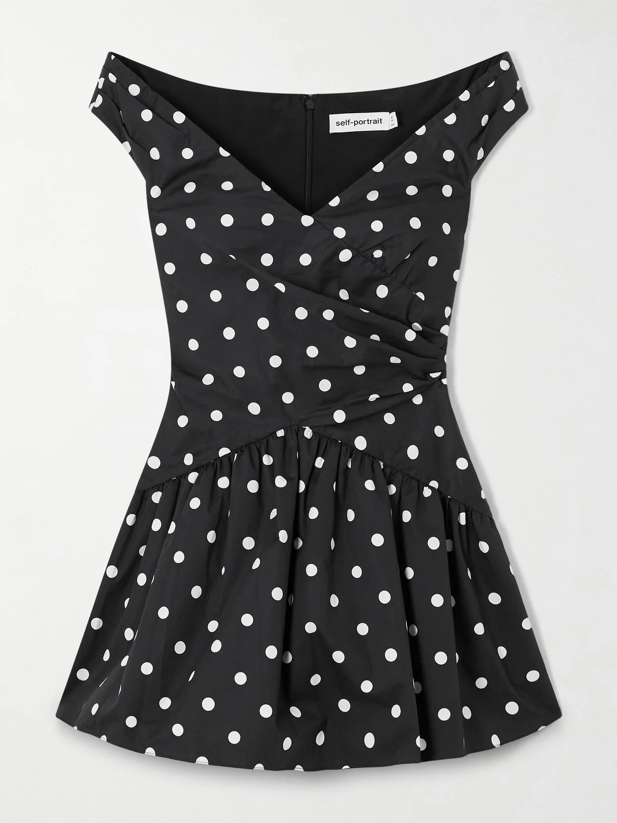 Off-the-shoulder Polka-dot Cotton Mini Dress - 1