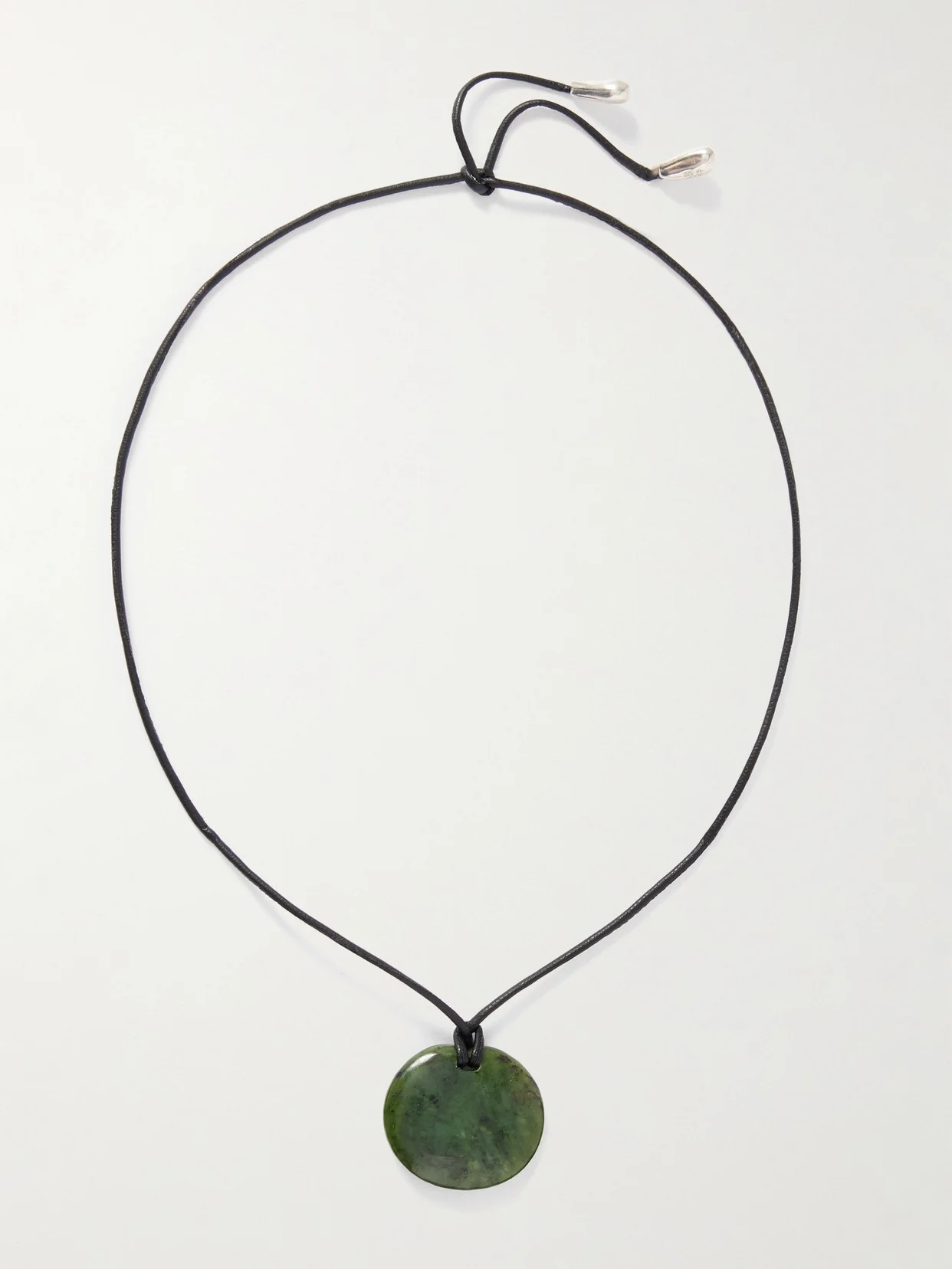 Small Full Moon Cord, Jade And Silver Necklace - 1