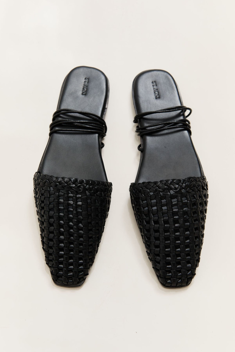 ST. AGNI Macrame Mesh Tie Up Flats - Black outlook