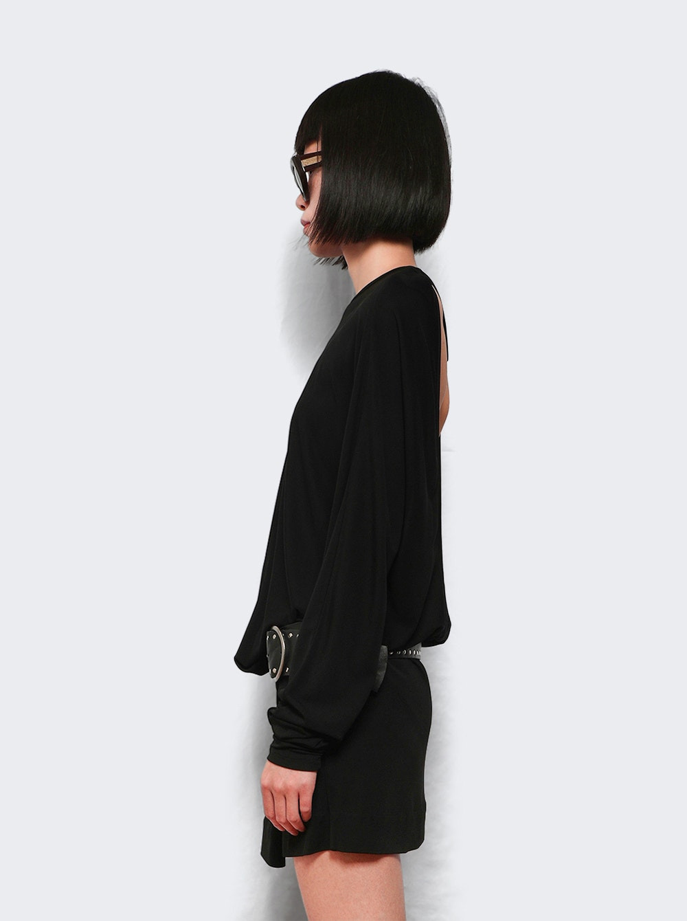 Leather Belted Magyar Tie Dress Black - 3