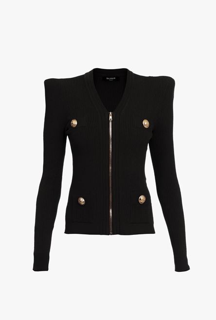 Black knit cardigan with decorative buttons - 1