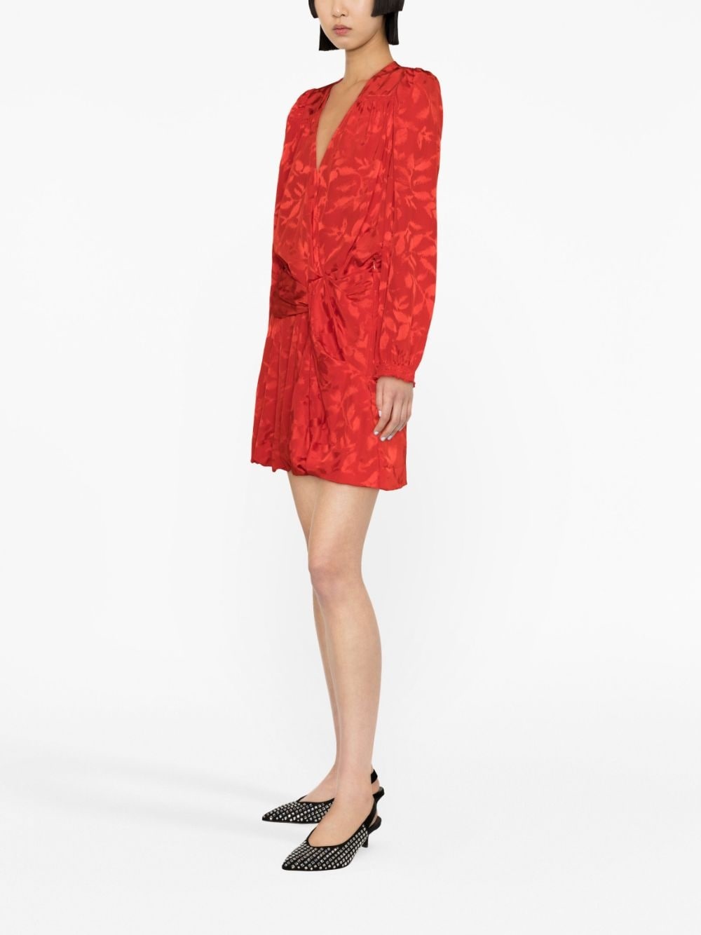 floral-jacquard wrap minidress - 5