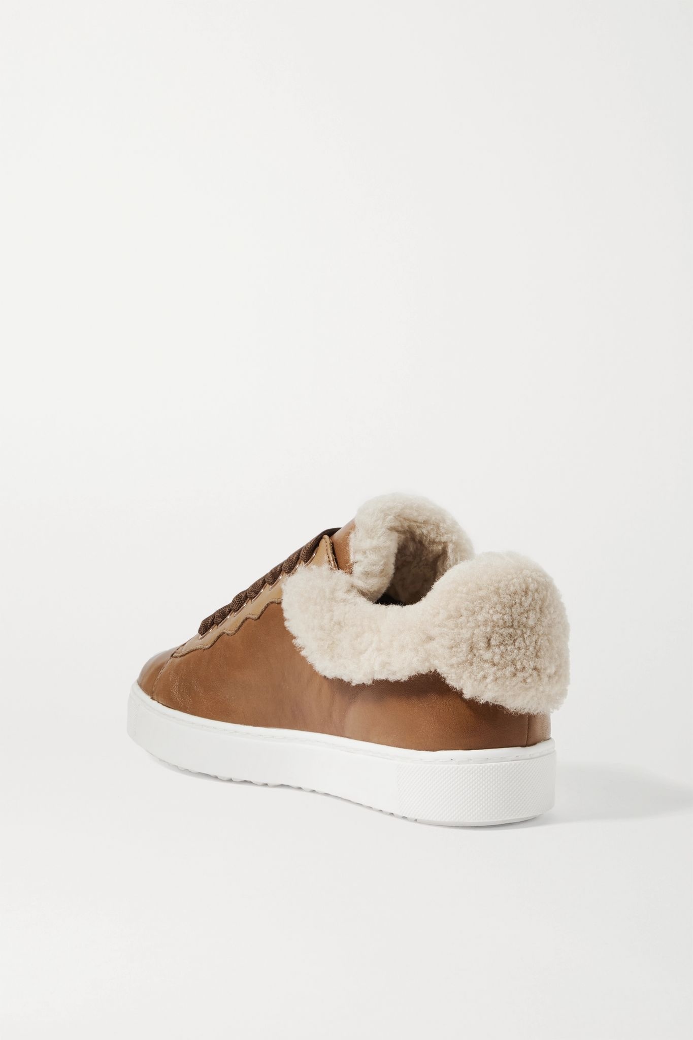 Shearling-trimmed logo-debossed leather sneakers - 3