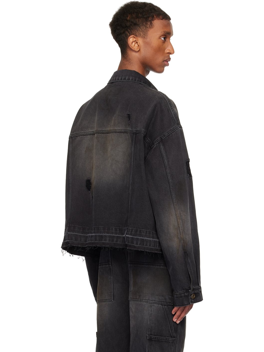 Black Distressed Denim Jacket - 3