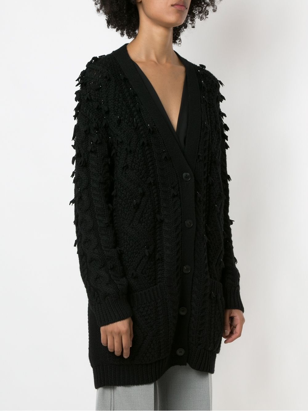 oversized tassel-trim cable-knit cardigan - 3