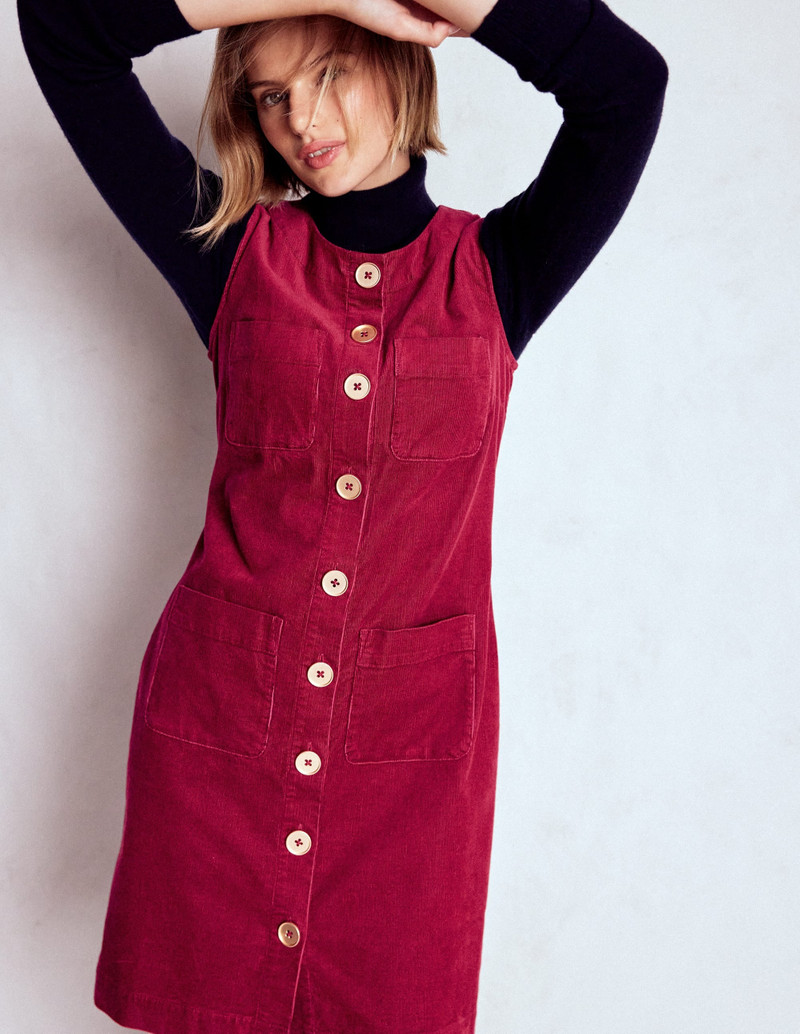 Evelyn Cord Shift Dress-Burgundy Red 3