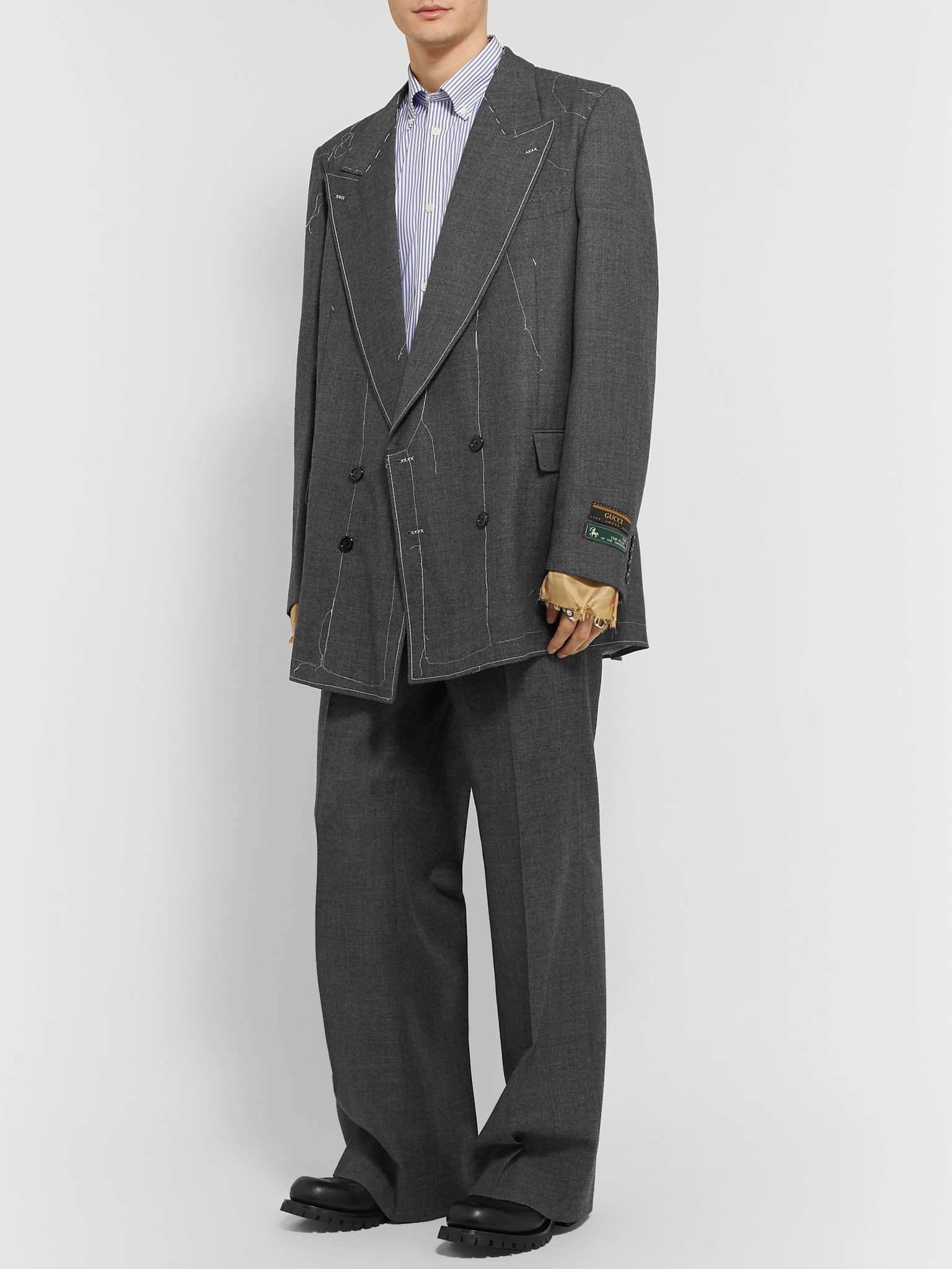 Dark-Grey Wide-Leg Wool-Sharkskin Suit Trousers - 2