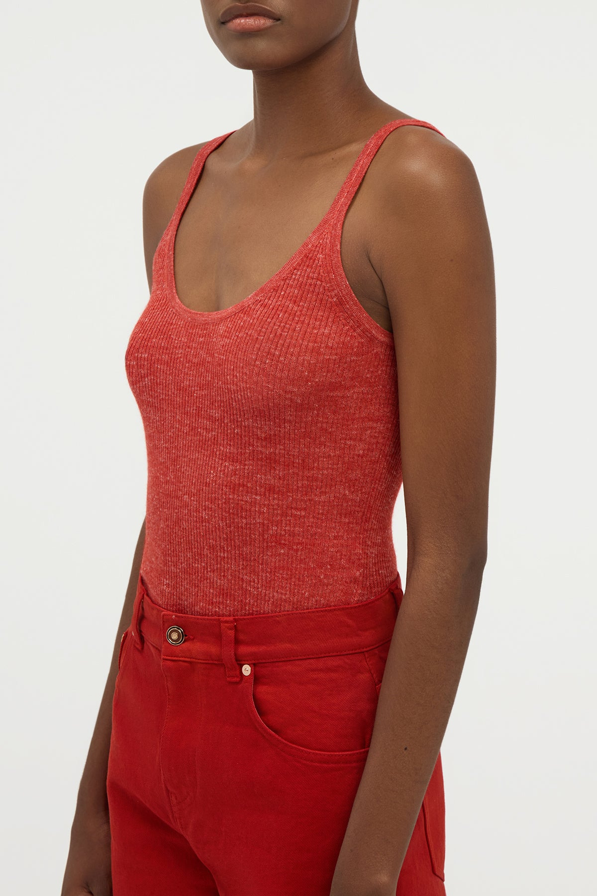 Cinxia Knit Tank Top in Antelope Orange Cashmere Silk with Hemp - 2