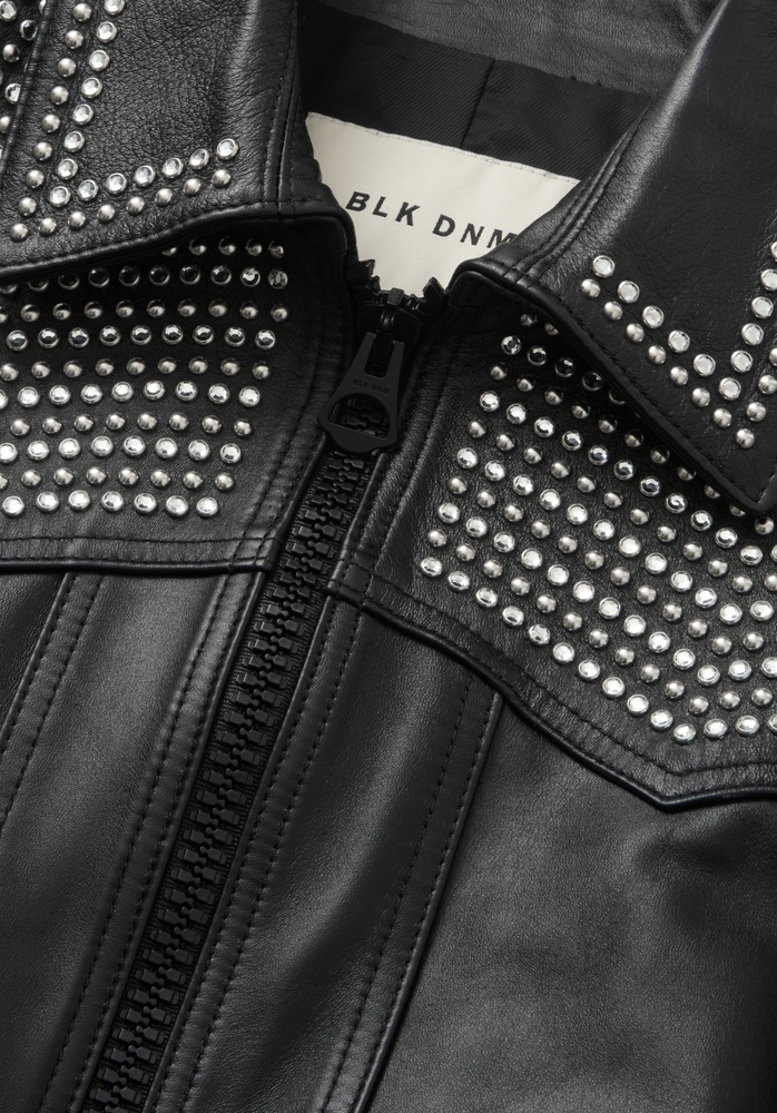 LEATHER JACKET 77 BLACK CRYSTAL STUDS - 5