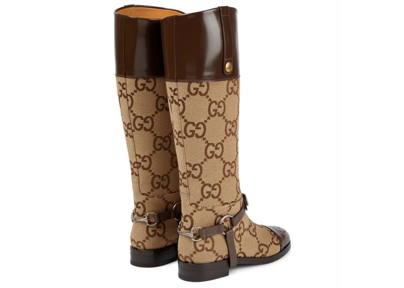 Gucci GG Round Toe Knee-High Boots Beige Brown (Women's) - 3