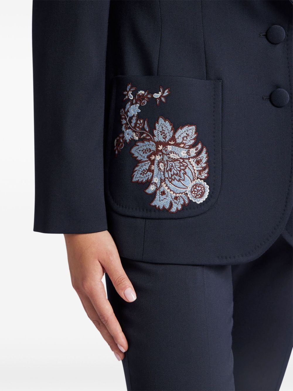 floral-embroidered wool blazer - 4