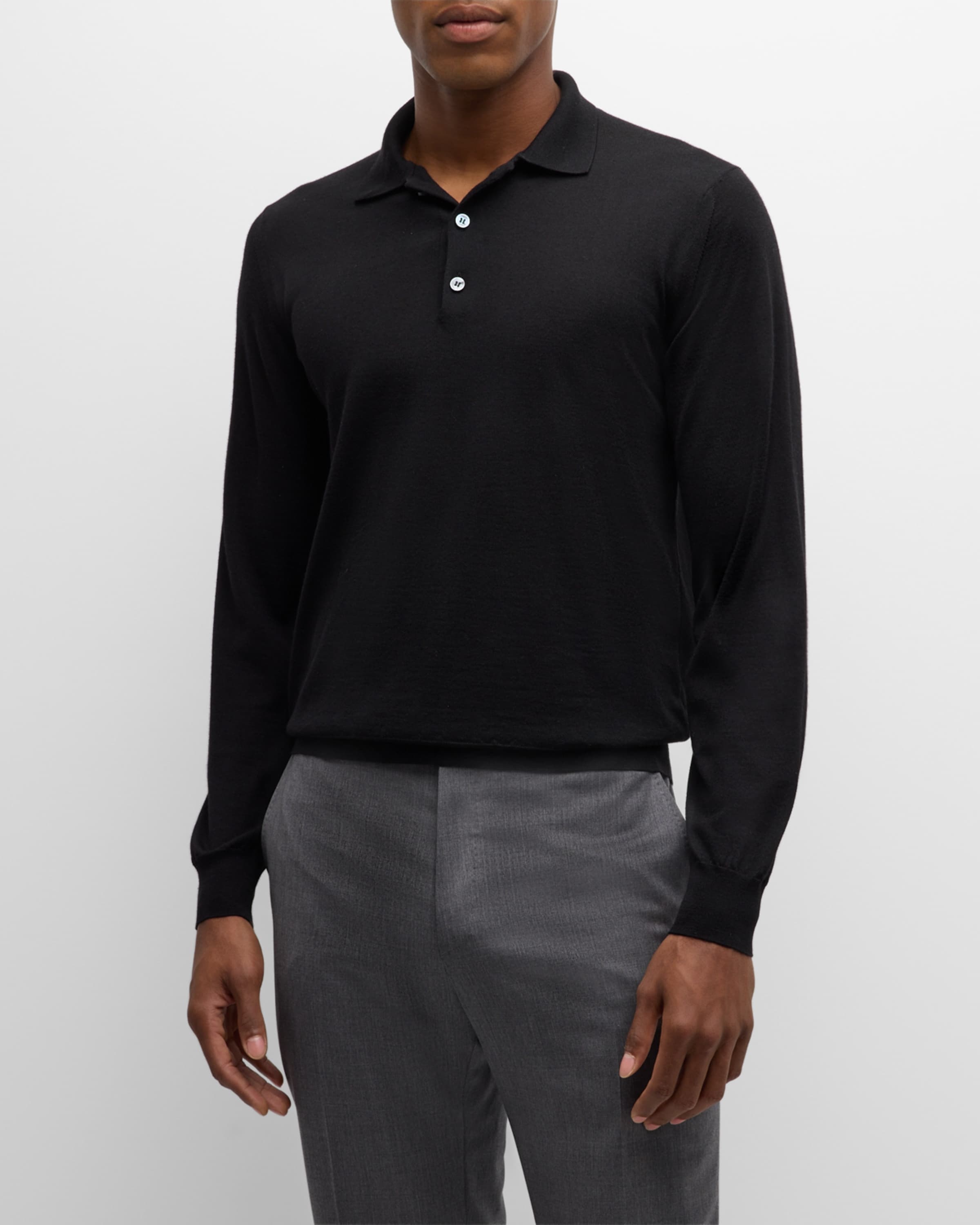 Men's Cashmere and Silk Long-Sleeve Polo Shirt - 2