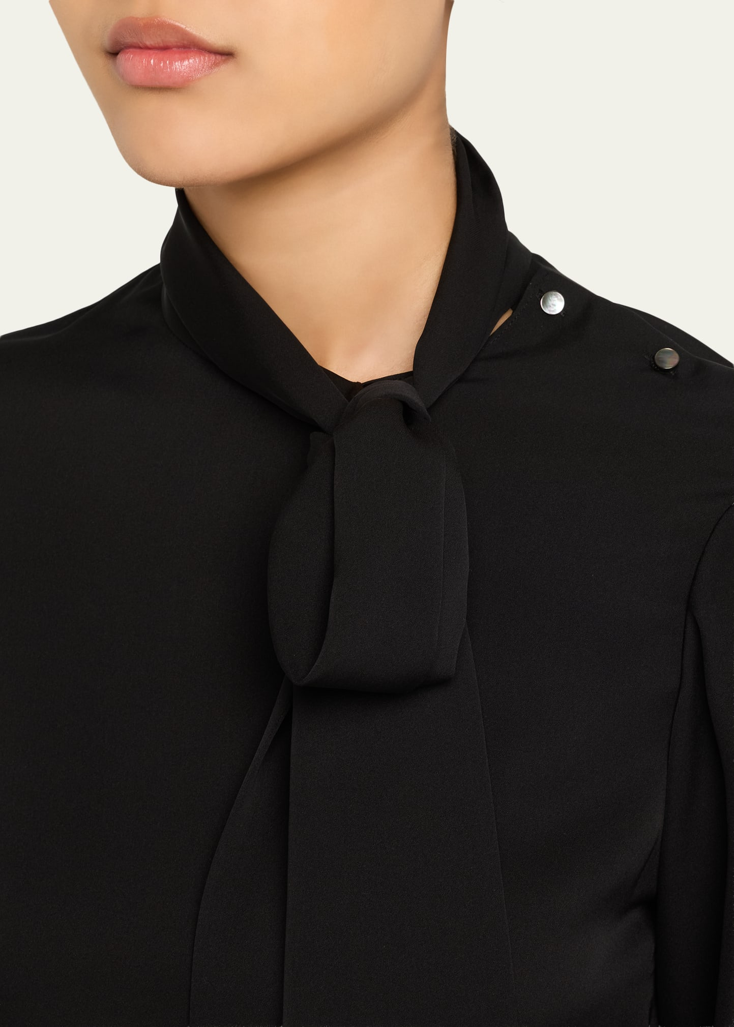 Long-Sleeve Silk Tie-Neck Blouse - 5